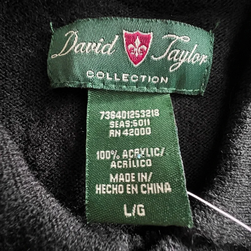 David Taylor Polo Sweater Men L Black Long Sleeve Acrylic Knit New Prep Academic
